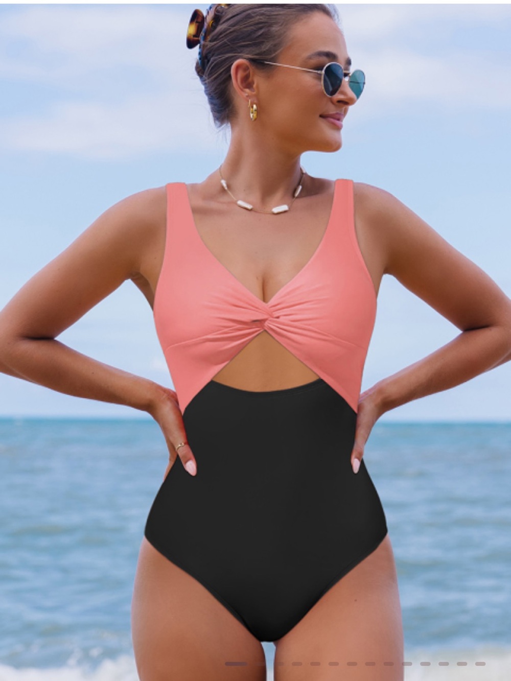 SHEIN Orange and Black One-Piece Swimsuit